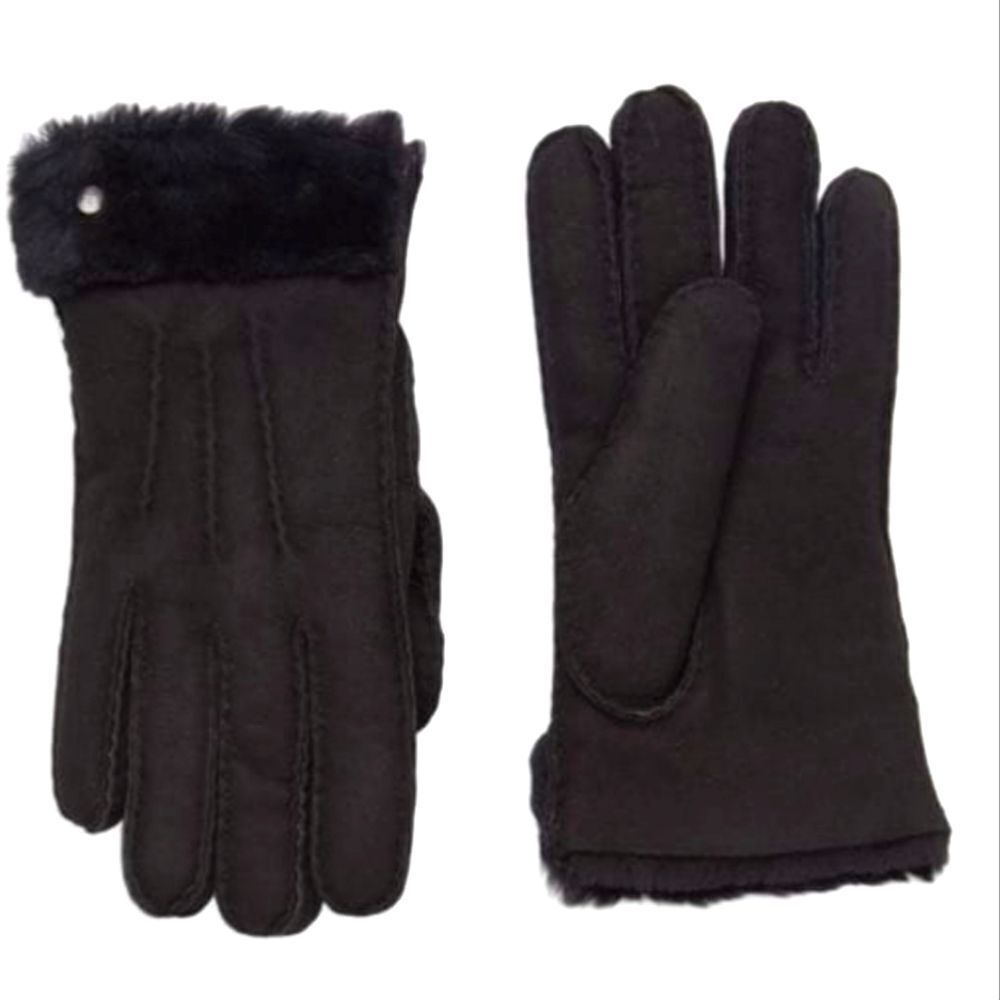 UGG Classic Perforated Genuine Dyed Shearling Gloves Black NEW with tag sz large